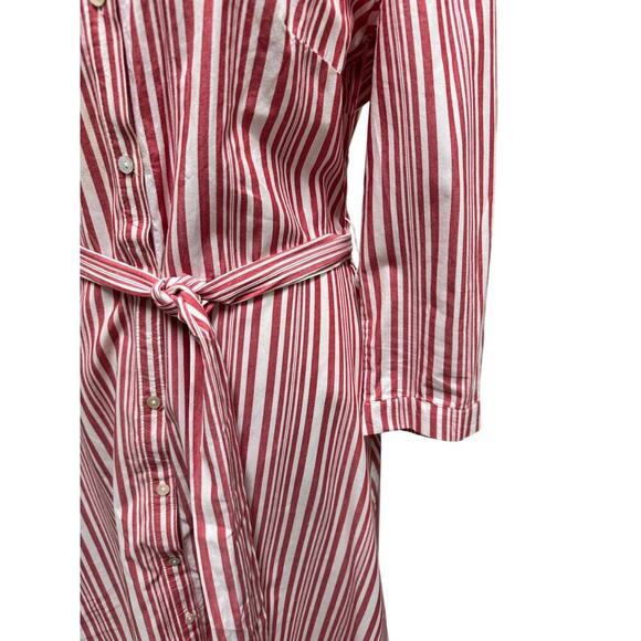 H&M Red & White Striped Shirt Long Sleeve Button Up Midi Dress Size 6 - Picture 3 of 8
